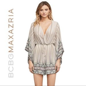 BCBG NWOT Blakely Faux Wrap Romper in Dusty Sage